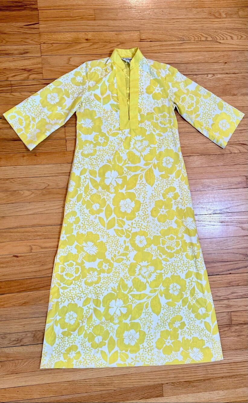 Vintage 1970s Hawaiian Maxi Dress Kaftan Ruth Clarage Tiki Caftan